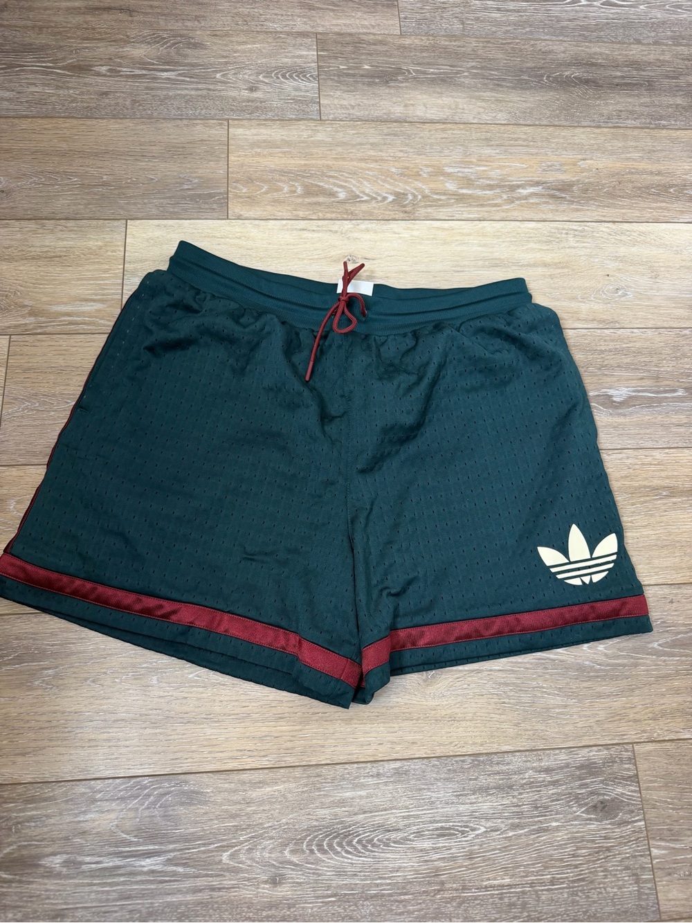 adidas Originals Green Athletic Shorts with Burgundy Stripe